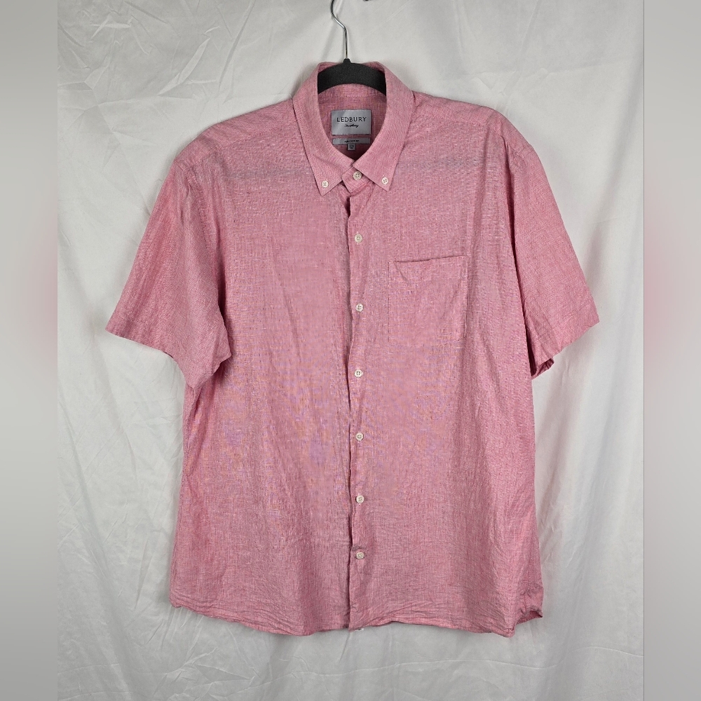 Ledbury Fine Shirting Tailored Fit Linen Blend Short Sleeve Shirt sz XL